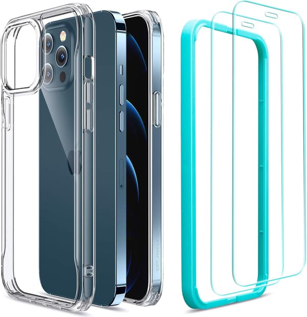 ETUI TIL APPLE IPHONE 12 PRO MAX SILIKONE TRANSPARENT BAGSIDER 2X STÆRKT GLAS
