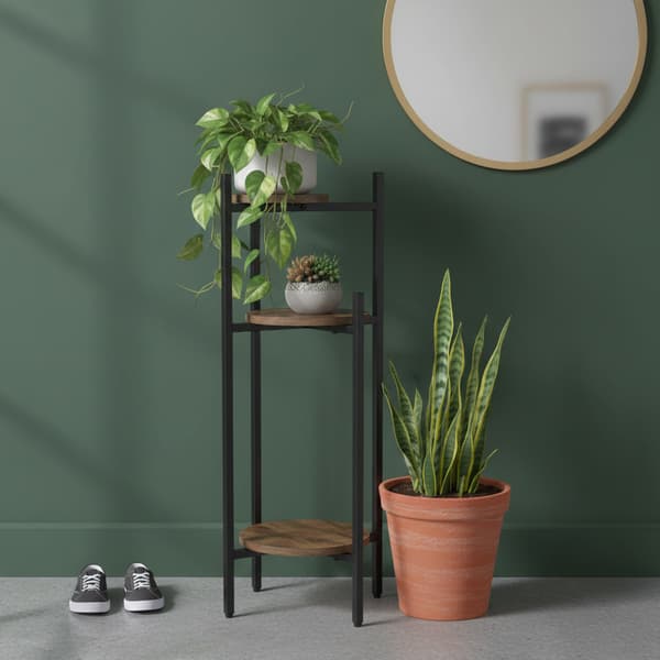 Stående blomsterstativ, metal, sort, træ, blomsterstativ, blomster, planter