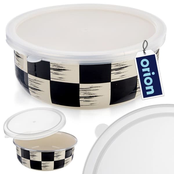 Emaljerad skål med lock SCHACKBRÄDA 17 cm, 1 l
