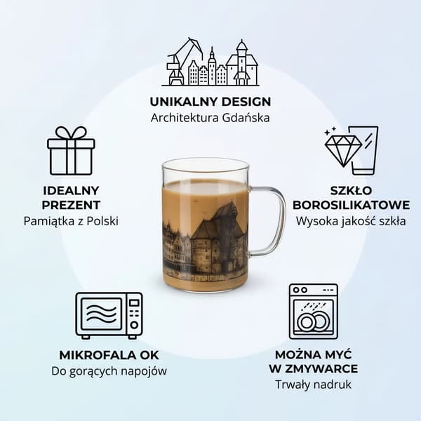 GLASMUGG GDAŃSK 0,4L TRANSPARENT MED SVART TRYCK