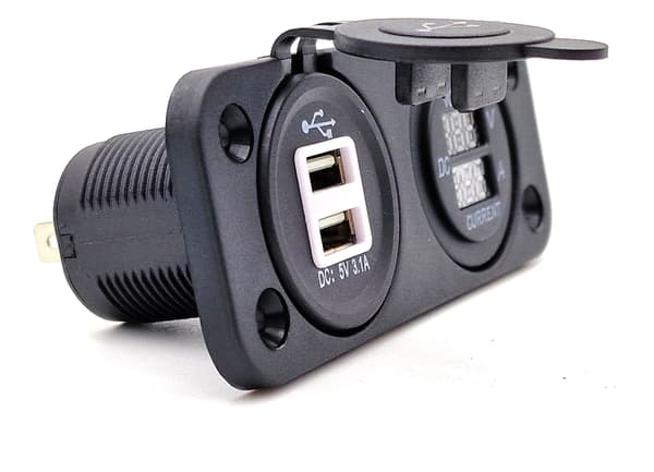 Panel 2x USB-opladning, voltmeter og amperemeter