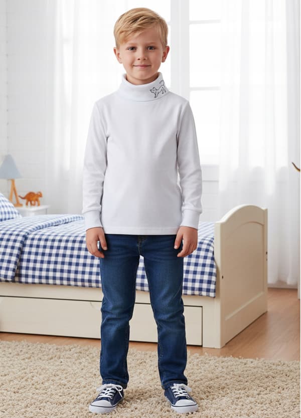 Barn TURTLENECK 128 SWEATSHIRT Barn T-SHIRT med tryck VIT