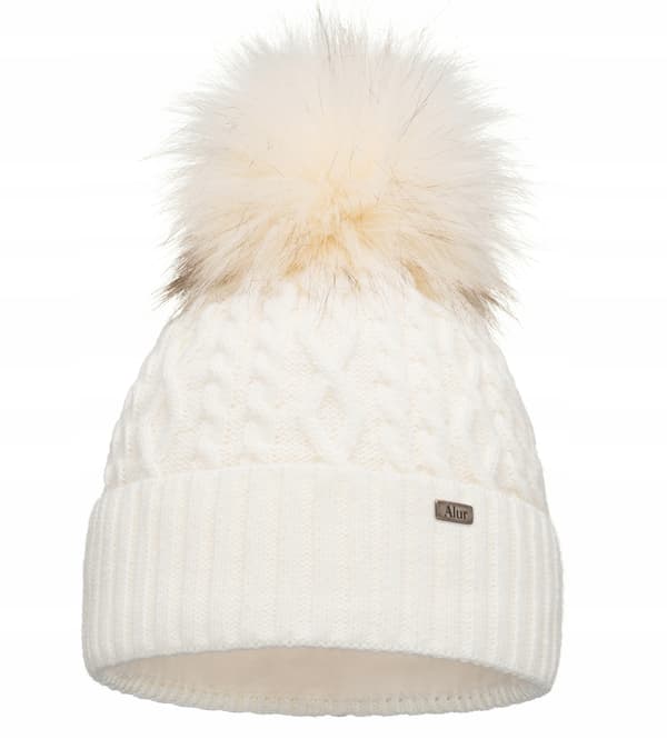 Damvintermössa med pompom krämfärgad varm fleecemössa PL - ECRU