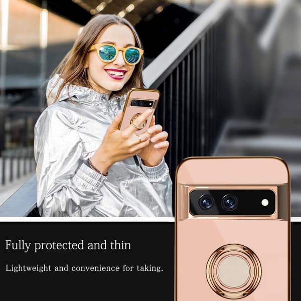 ETUI TIL GOOGLE PIXEL 7 PRO PULVERROSA SILIKONE BAGSIDER MED RING