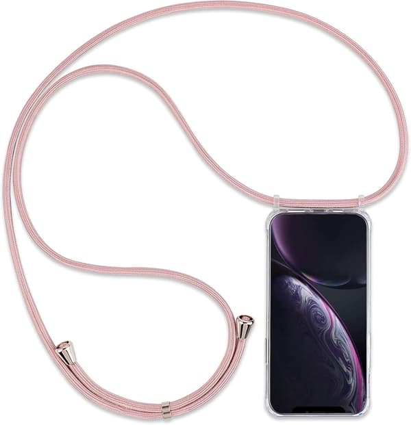 APPLE IPHONE XR SKAL HÅRT BAKSIDAN TRANSPARENT MED ROSA SNÖRE