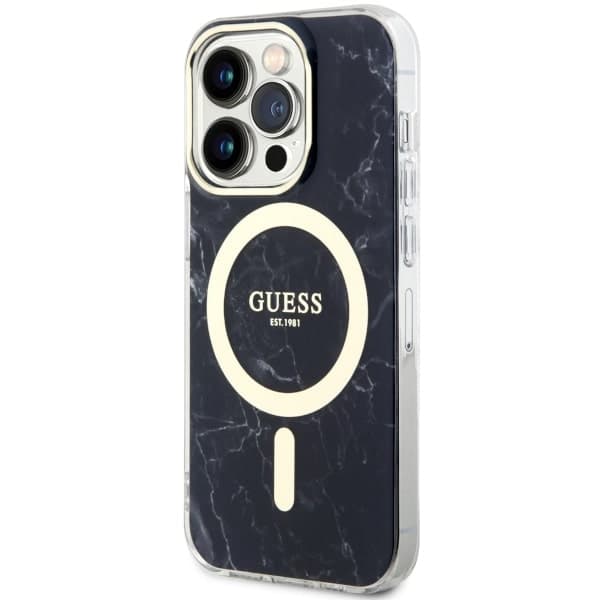 Guess GUHMP14LPCUMAK iPhone 14 Pro 6.1 sort/sort hårdt cover Marble MagSafe