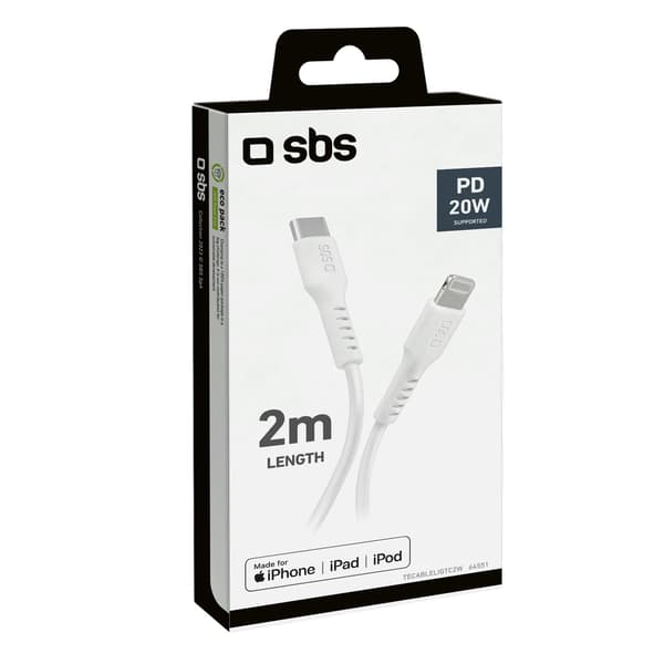 SBS TECABLEGITC2W USB-C - Lightning-kabel 2 m - Vit