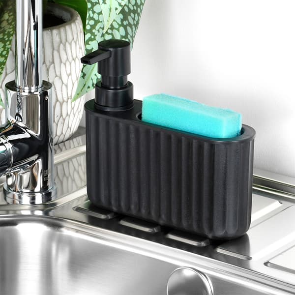 Sort dispenser til opvaskemiddel med beholder til svamp 400 ml