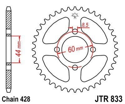 JT R833-41 stål baghjul, 41T, størrelse 428