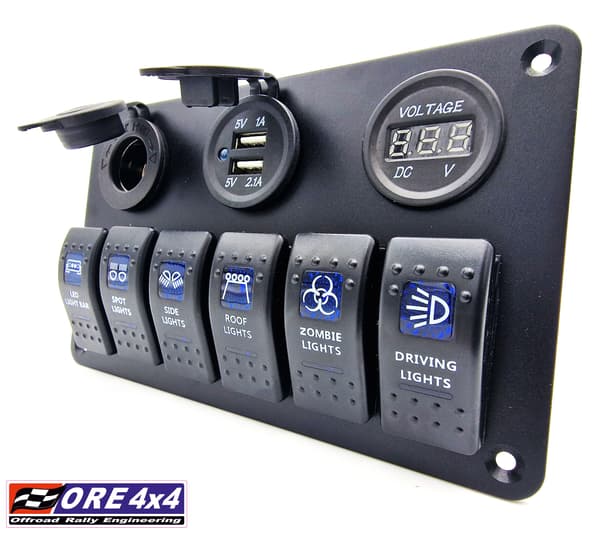 Carling 6x panel kontakter tilbehør USB-stik lighter voltmeter 12V