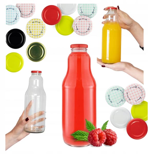 FRUIT-flaska 1L glasflaskor för juice, sirap, juice 1000ml + LOCK