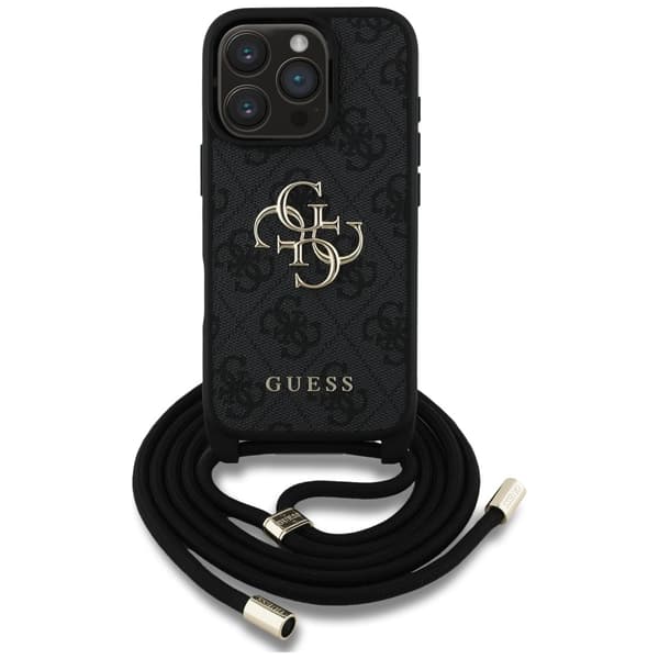 Guess 4G Stort Logo Snorrem Crossbody-etui til iPhone 16 Pro Sort