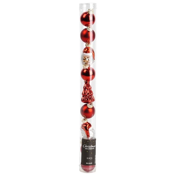 Uknuselige røde julekugler 3-5 cm 9 stk.