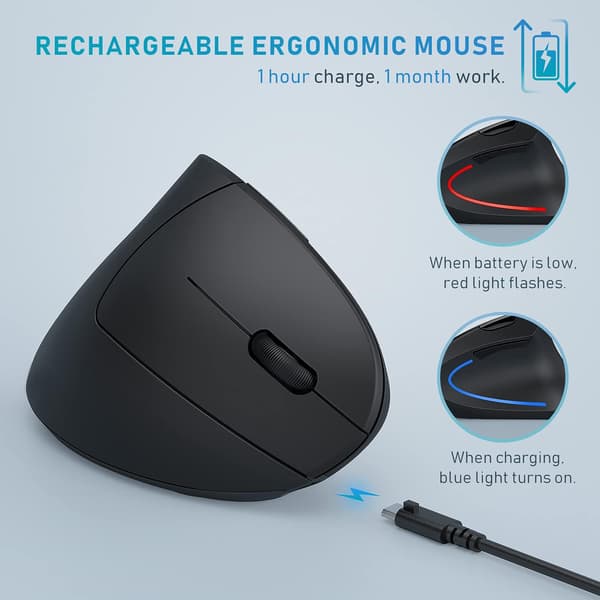 TRÅDLÖS SVART BLUETOOTH USB 2.4G ERGONOMISK VERTIKAL MUS