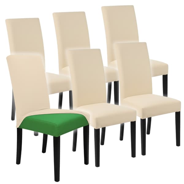 Stolsöverdrag set om 6, elastiska, universella, ljusbeige