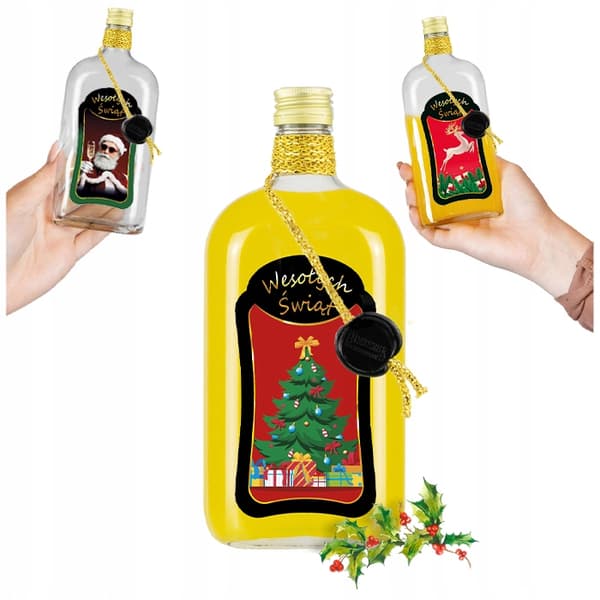 10x Klassiska 500ml premiumglasflaskor dekorerade för jullikörer