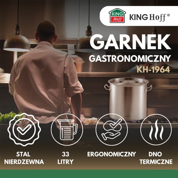 GASTRONOMISK GRYTA MED STÅLLOCK 33L KINGHOFF KH-1964