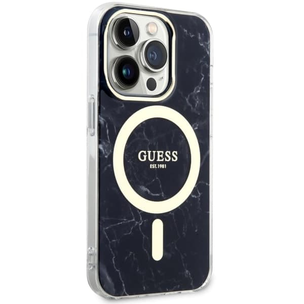 Guess GUHMP14XPCUMAK iPhone 14 Pro Max 6,7 sort/sort hårdt cover Marble MagSafe