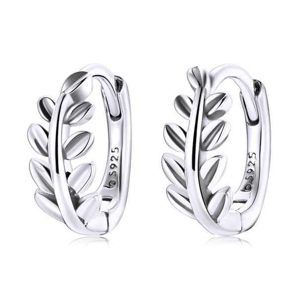 Silverringörhängen med löv, spännen i 925 silver
