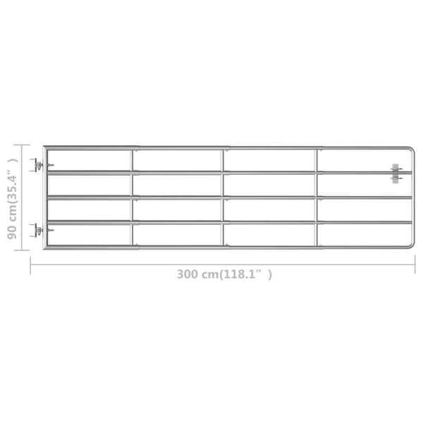 vidaXL 5-stångs stålgrind (115-300) x 90 cm silver