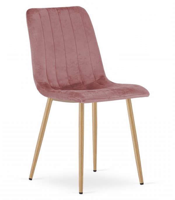 LAVA stol - rosa sammet / träfärgade ben x 3