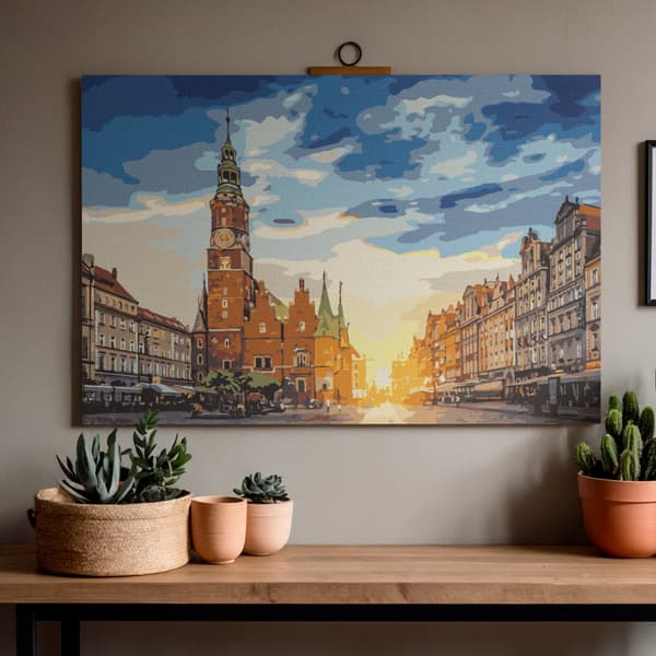 Måla efter nummer-bild med ram Rynek Wrocław 70x50 cm