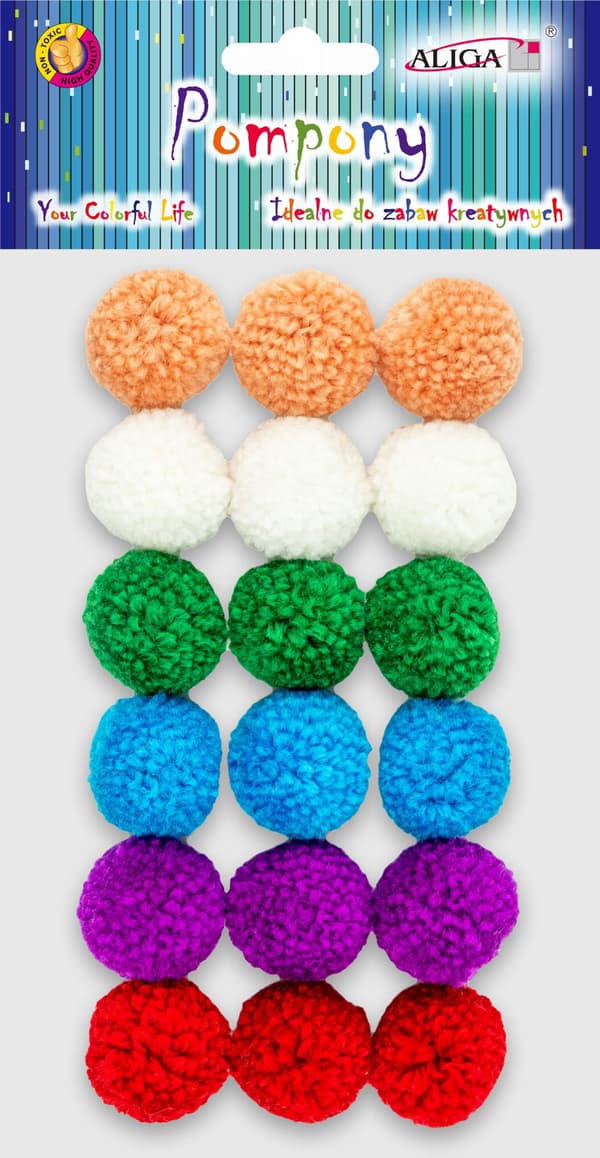 Pomponer PM-0030 mix af farver 18 stk.