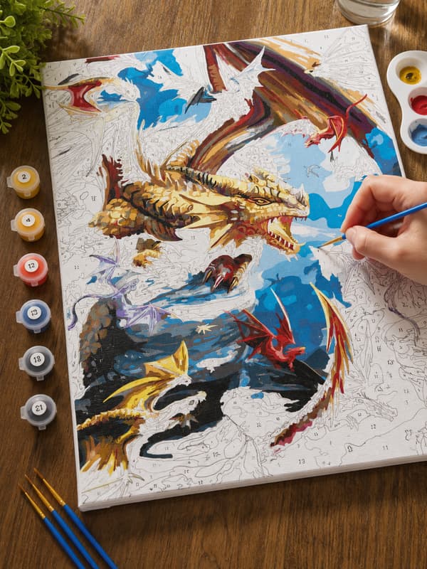 Målning med siffror med ram World of Dragons 40x50 cm