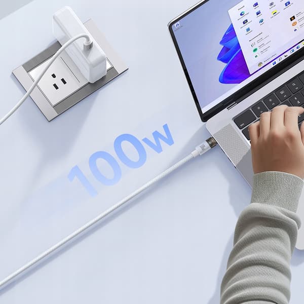 MCDODO USB-C-KABEL SNABBLADDNING USB TYP C 5A 100W 1M LED VIT