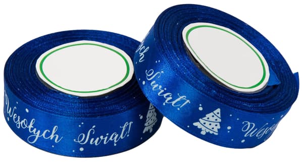 Satinband med tryck, blått, 25 mm x 26 y