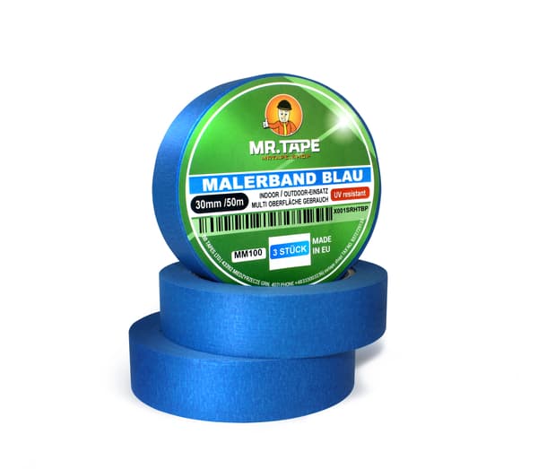 STÆRK BLÅ PAPIR MALETAP 30MM/50M BLÅ UV 30 DAGE billig