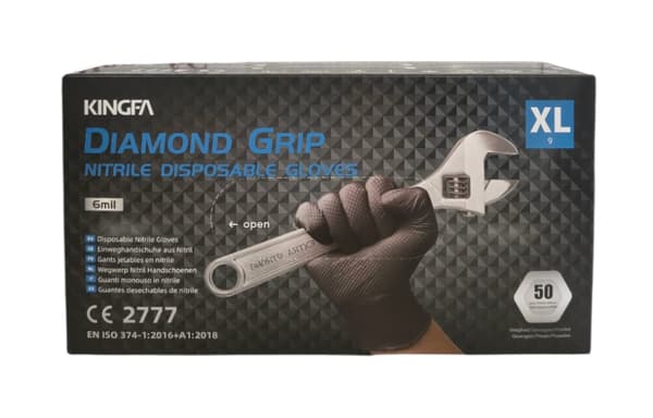 Handsker Nitril Tykke GRIP Sorte 85G KINGFA 50 stk - Størrelse XL