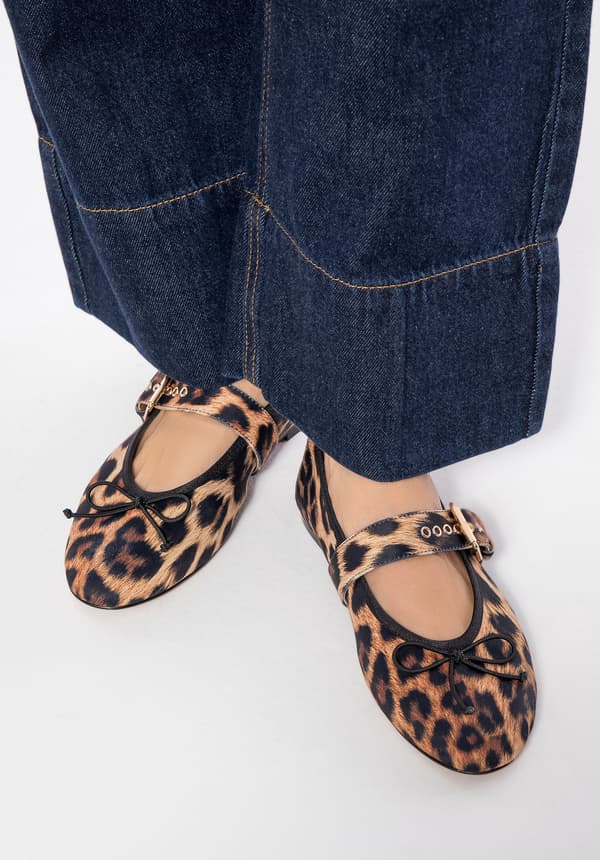 Wittchen Damballettskor i leopardmönster lycra, brun och svart, brun och svart polyuretan