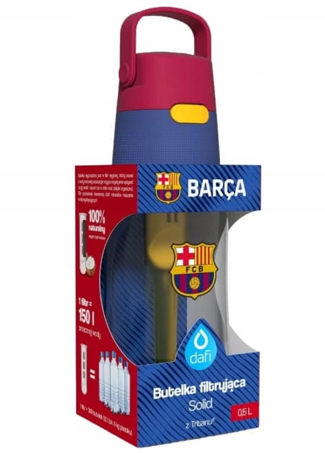 Suodatinpullo Dafi Solid FC Barcelona 0,5l Vaakunalla ja tarroilla
