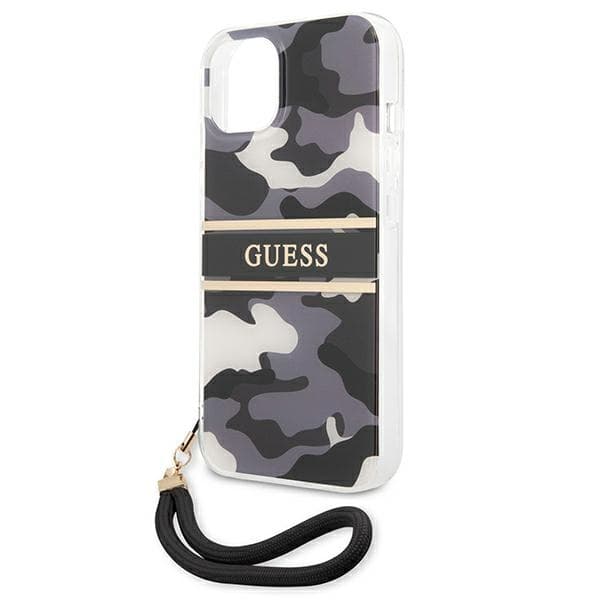 Guess GUHCP13SKCABBK iPhone 13 mini 5.4 sort/sort hårdt cover Camo Strap Collection