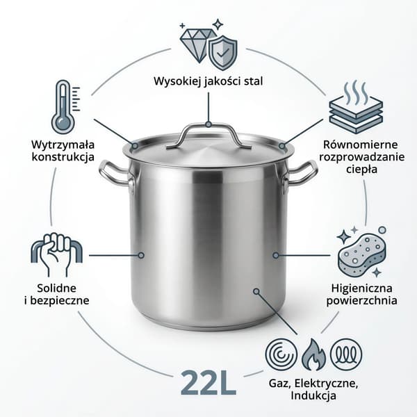 22L GRYDE I RUSTFRIT STÅL STOR 30,5 CM MED KOGELÅG SØLV
