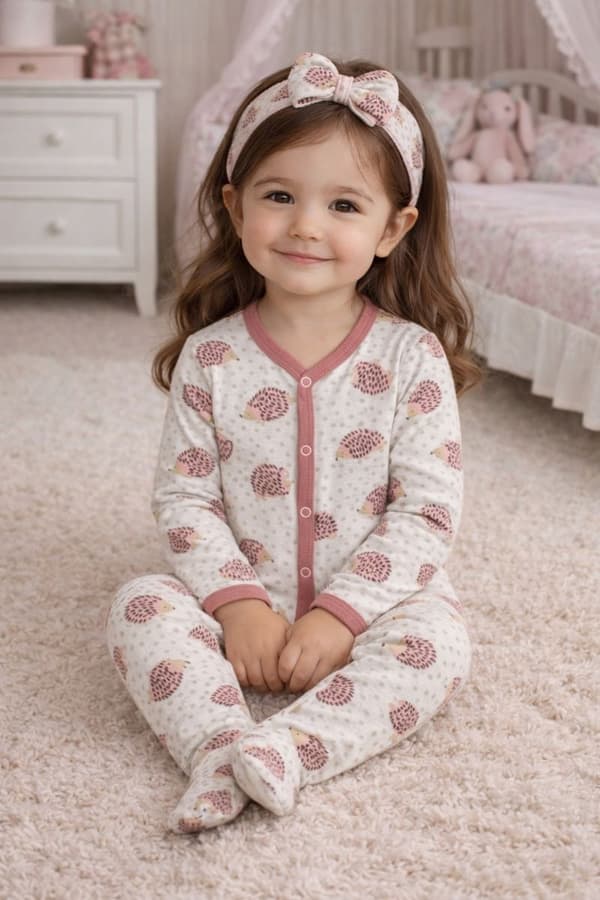KLÄDER pyjamas med hel dragkedja 98 för en FLICKA ROSA IGELKOTT
