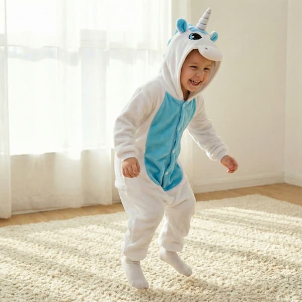 Kigurumi-pyjamas vit enhörning barn 105-115 cm