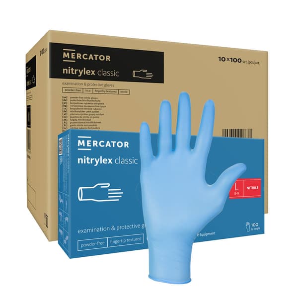 Nitrilhandskar L blå Mercator Nitrylex Classic 100 st kartong 10-pack