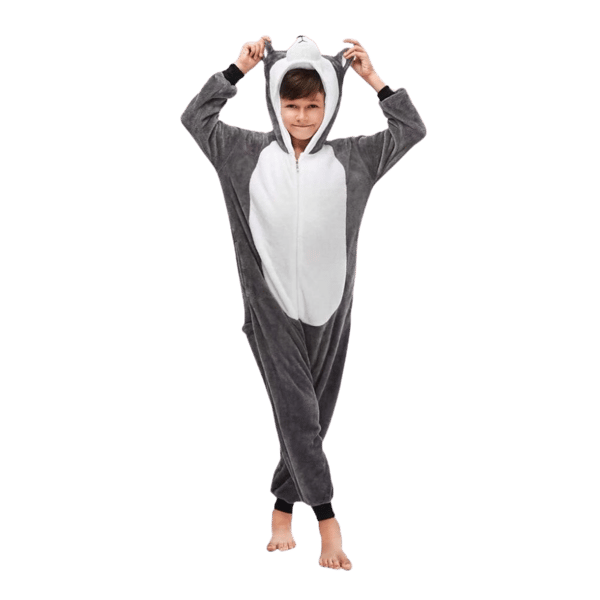 Kigurumi-pyjamas förklädnad grå husky barn 105-115 cm