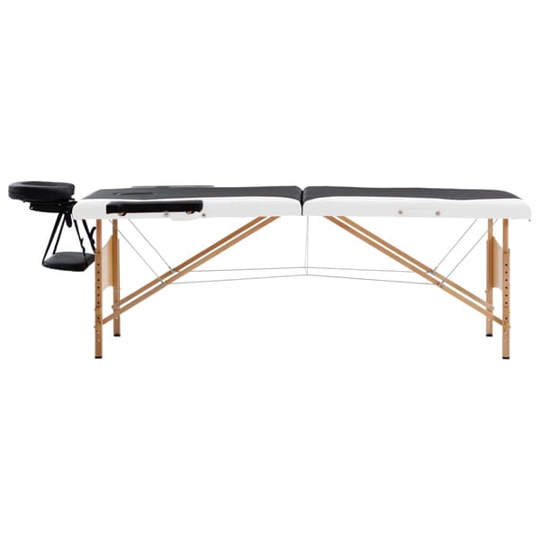 vidaXL foldbart massagebord, 2-zoner, træ, sort og hvid