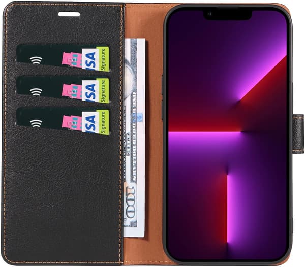 APPLE IPHONE 13 PRO FLAP-ETUUR SORT PU-LÆDER HÆRDET GLAS