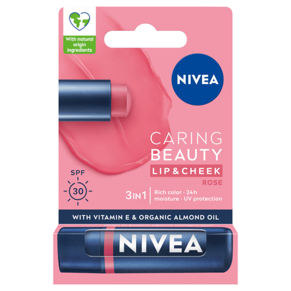 NIVEA Plejende læbepomade Caring Beauty 3i1 Rose 4,8 g