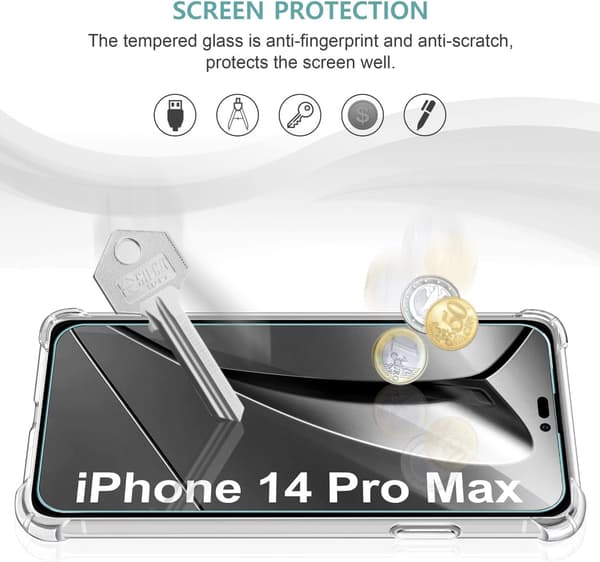 TRANSPARENT SILIKONEETUG TIL APPLE IPHONE 14 PRO MAX 3X HÆRDET GLAS