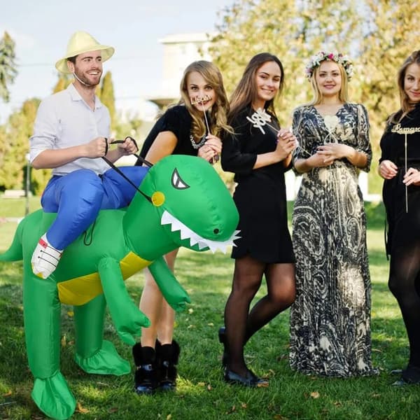 Selvoppustelig oppustelig dinosaur T-rex kostume