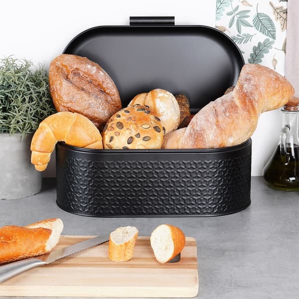 Sort stål brødkasse 34x20x15 cm