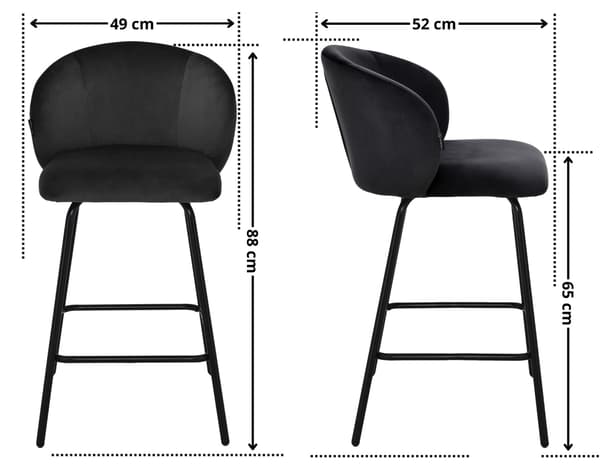NEMI barstol i sammet svart, 65 cm