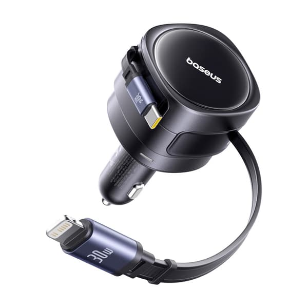 Baseus Enjoyment Max Biloplader med USB-C + Lightning-kabler 60W Sort