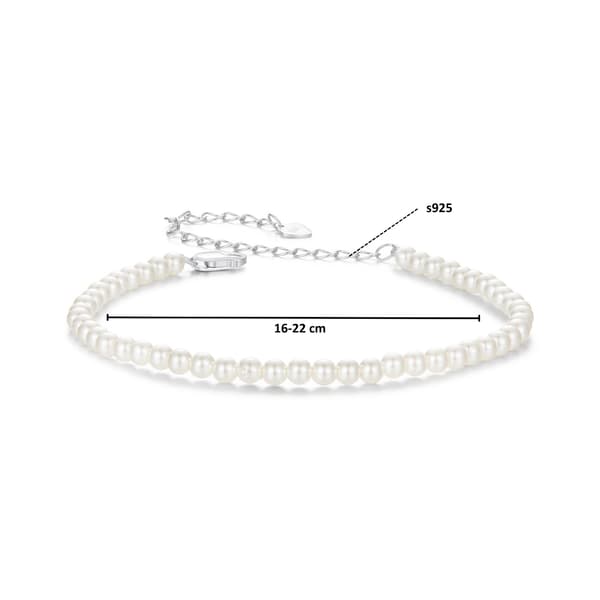 Elegant silverarmband med snäckskalspärlor, 925 silver