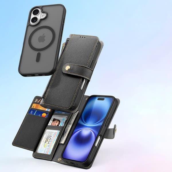 Dux Ducis Lawa nahkakotelo iPhone 16:lle - musta